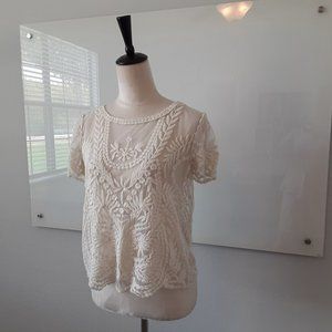 HINGE Short Sleeve Lace Blouse - Size S
